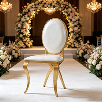 Chaise de salle à manger Luoweisen de luxe en acier inoxydable doré, dossier ovale, rembourrée, pour mariages, banquets, événements, hôtels et restaurants