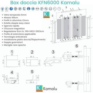 Kamalu KFN6000S moderno doppio angolo scorrevole porta doccia 160x90 in ottone nero con 10mm vetro senza cornice per il bagno - Product Image 3