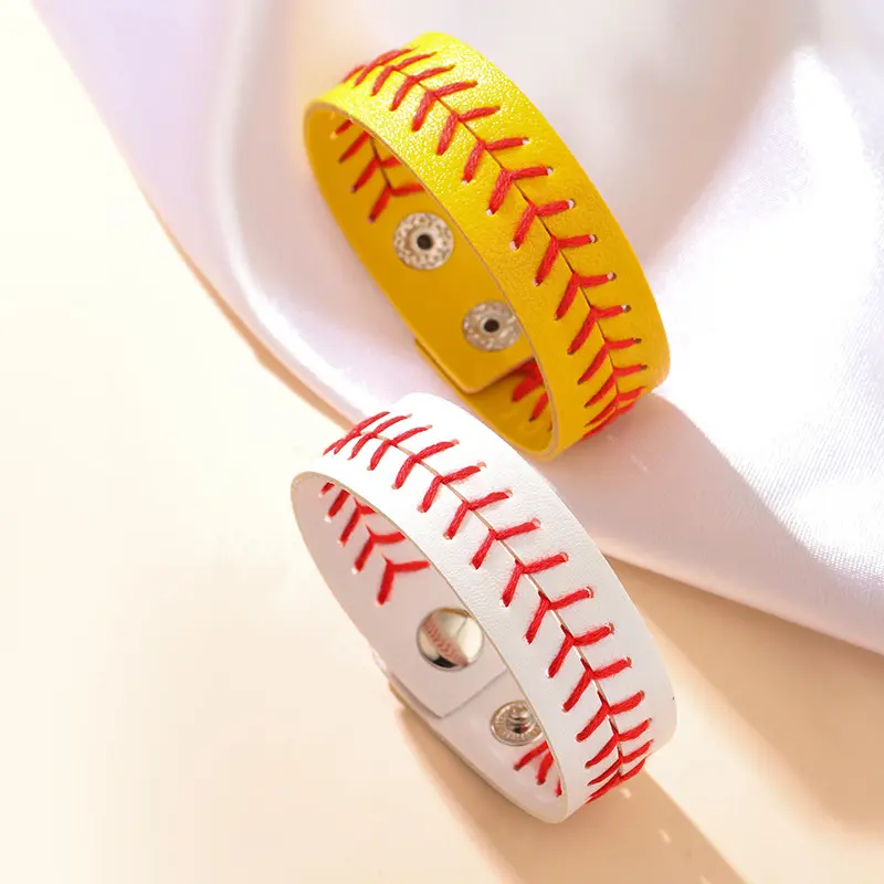 Hot sale men baseball style Elastic force handwork Braided rope PU Soccer fans Sports bracelet Jewelry For boys