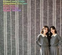 Tissu en mélange de lin et coton durable pour les marques de mode éthiques, matériau tissé vert, tissu rayé, MOQ2M