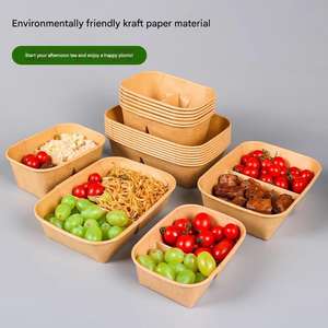 Caja de Almuerzo Cuadrada de Papel Kraft Ecológica de Doble Compartimento, Autoarmable, Vajilla Desechable, Apta para Calentar y Refrigerar - Product Image 3