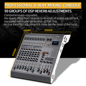 Profissional 8 canais <span class=keywords><strong>mixer</strong></span> festa sala de reuniões e karaoke processador de áudio mistura com BT gravação e monitoramento suporte - Product Image 2
