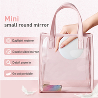Mini Saku Portabel Cermin Rias Kosmetik LED Kecil Baterai Portabel dengan Lampu Cermin Bulat Kecil Ponsel