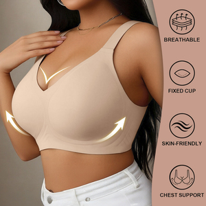Sujetador deportivo sin aros para mujer, tallas grandes XL-4XL, sin costuras, con soporte fino <span class=keywords><strong>de</strong></span> gel, transpirable para verano, venta al por mayor en stock. - Product Image 4