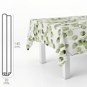 Rotolo di Tovaglia in Tela Cerata Antimacchia 140 cm x 20 metri. Foglie Verdi - Product Image 1