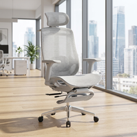 Chaise de bureau pivotante ergonomique moderne en tissu maillé avec cadre métallique, appui-tête réglable, vérin à gaz, repose-pieds et assise en mousse PU