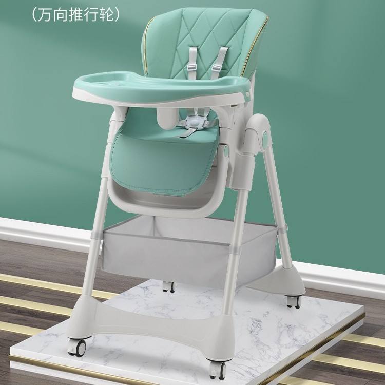 Cesta de almacenamiento verde para silla de comedor con ruedas