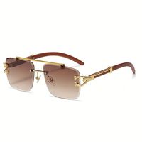 Lunettes de soleil carrées à double pont avec logo personnalisé, motif léopard, monture en bois sans bords pour hommes et femmes