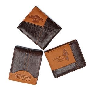 Portefeuilles courts en cuir véritable personnalisés avec logo promotionnel pour hommes, vente en gros avec porte-monnaie - Product Image 1