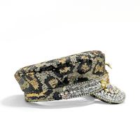 Chapeaux de Capitaine Personnalisés à Paillettes Noires et Dorées à Carreaux, avec Serpent en Strass et Pointes, pour Festivals, Soirées, Plage et Activités de Plein Air, Vente en Gros, MOQ 3