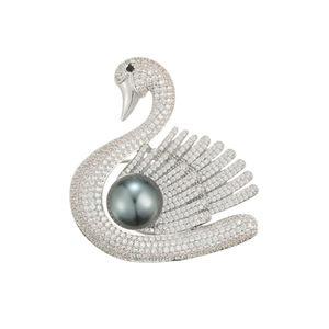 Grey Pearl Swan Brooch Copper Alloy Micro Inlay Zirconium Women's Gift Fashion Jewelry - Product Image 5