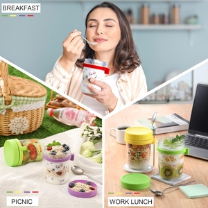Recipientes de Vidrio <span class=keywords><strong>para</strong></span> Desayuno y <span class=keywords><strong>Almuerzo</strong></span> de 350 ml, 16 Onzas, Recipientes <span class=keywords><strong>para</strong></span> Yogur y Avena con Tapas, Juego de Frascos <span class=keywords><strong>para</strong></span> Avena Nocturna - Product Image 6