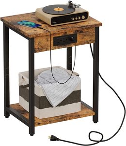 Station de charge USB <span class=keywords><strong>Table</strong></span> de chevet avec étagères de rangement <span class=keywords><strong>Table</strong></span> d'appoint étroite avec prises et ports USB - Product Image 4