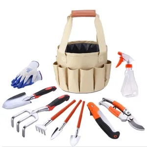 Juego de herramientas de mano para jardín, Kit de jardinería resistente con bolsa, 10 piezas