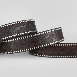 Western Leather Buckle <strong>Belts</strong> Cowboy Longhorn Bull <strong>Pattern</strong> Buckle <strong>Belt</strong> Floral Engraved Buckle <strong>Belt</strong> for Men - Product Image 4