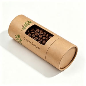 Custom Biodegradable Kraft Paper Tube Packaging With Clear Window Food Grade For <b>Coffee</b> <b>Beans</b> And Organic Tea - Product Image 3