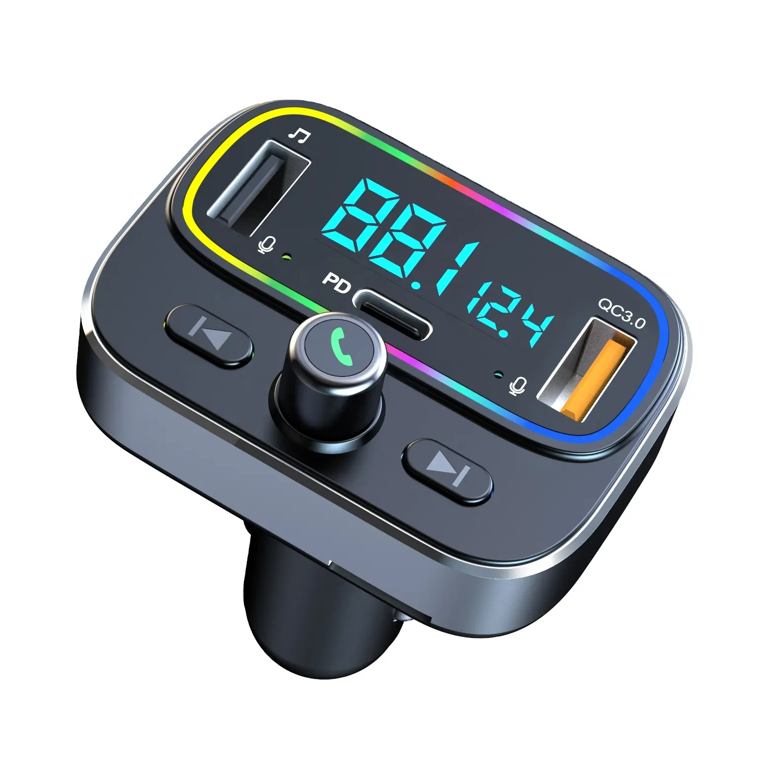 AGETUNR T66 adaptor USB C Bluetooth, untuk mobil, panggilan & penerima Audio bebas genggam, QC3.0 & pengisi daya mobil PD tipe-c, lampu latar LED 9 warna
