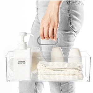Vacane Transparent Plastic Shower Storage Basket Bathroom Shower Caddy Tote Storage Organizer Holder with Handle