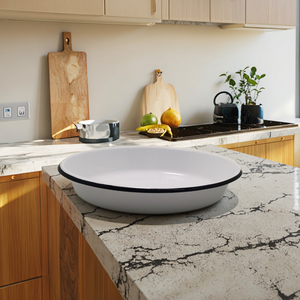 2025 Europe Assiette à vaisselle blanche de qualité alimentaire avec bord noir Offre Spéciale émail Plateau de cuisson Camping Ovale Rond Profond Épais Plats et Casseroles - Product Image 2