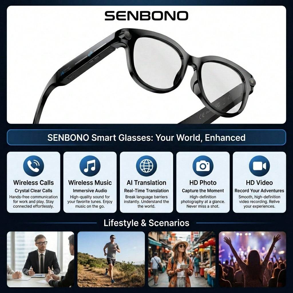 SENBONO M89 Smart Translation Glasses, Supports AI Voice Translation Recording 2MP HD Recording Smart Glasses with Camera · image 4