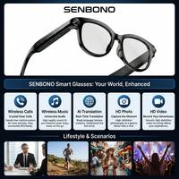 Lunettes de traduction intelligentes SENBONO M89, prennent en charge la traduction vocale par IA, l'enregistrement HD 2MP, lunettes intelligentes avec caméra