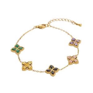 Fashion Charm <b>Bracelet</b> 18K Gold Plated <b>Clover</b> Design Bezel Setting Gift Jewelry - Product Image 5