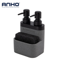 Distributeur de savon liquide de cuisine en polyrésine effet sable et pierre avec pompe, bouteille rechargeable pour lavage des mains sous l'évier, manuel