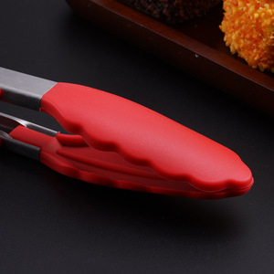 Plump Stainless Steel Food Tongs Red Non-Slip Handle For Barbecue Baking Steak Cake Bread - Product Image 3