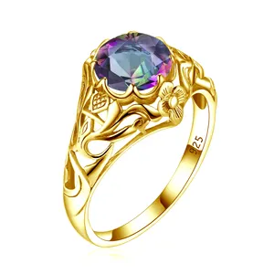 Hot Selling Cocktail 18k Gold Plated Rainbow Topaz Ring Women High Quality Real Sterling Silver gold ring manufactures