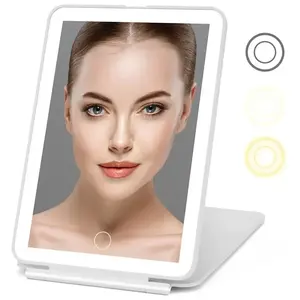 Lampe de courtoisie portable miroirs cosmétiques pliants miroir de maquillage à écran tactile éclairé avec lampe à LED conception pliable rechargeable Usb