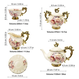 15pcs Luxury 1125ml Porcelain <b>Tea</b> & Coffee Table <b>Set</b> Top Gold Floral Vintage Ethiopian Ceramic Cup <b>Set</b> - Product Image 2