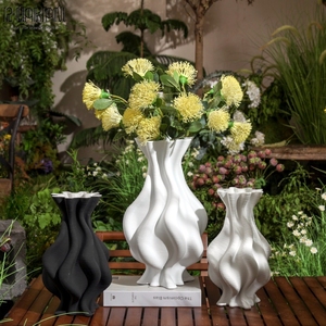 Orchidea astratta a buon mercato irregolare bianco nero 3D <span class=keywords><strong>vasi</strong></span> in <span class=keywords><strong>ceramica</strong></span> stampati - Product Image 1