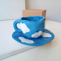 Tasses à eau personnalisées en céramique créative, mignonnes, irrégulières, pour latte et café, avec soucoupe, ensemble de tasses à thé nuage, cadeaux
