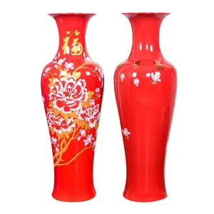 Vasi da Terra in <span class=keywords><strong>Ceramica</strong></span> Dipinti a Mano con Fiori Cinesi Rossi in Vendita - Product Image 1