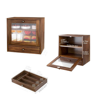 Wooden Double Layer Bread Box Flip Top Storage Cabinet For <b>Kitchen</b> Bread Pastry Fruit Vegetable Coffee Capsule - Product Image 2