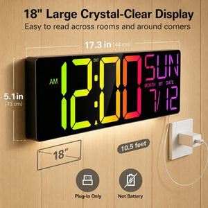 Changing <b>LED</b> <b>Wall</b> <b>Clock</b> Large Display Temperature Humidity Timer Remote Dual Alarm Home Decor - Product Image 6