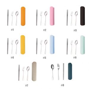 New Student Outdoor Portable 304 Stainless Steel Spoon Chopsticks and <b>Fork</b> with Packaging Box Tableware Set with Custom LOGO - Product Image 2