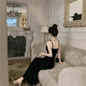 Slim Fitting Lace Bodycon Dress Women Spring Autumn Sleeveless Strapless Sheath Long Skirt Black Solid Color - Product Image 4