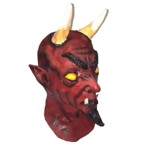 Evil Demon Red Devil Mask Halloween Horror Party Fancy Dress Costume Short Horn