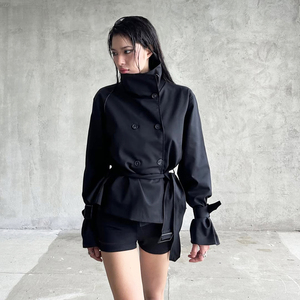Gabardina Entallada de Color Sólido con Cuello Alto y Manga Larga, Estilo Urbano Minimalista - Product Image 2