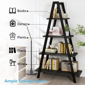 Étagère industrielle à 4 niveaux Étagère en échelle en forme de A avec cadre en métal Organisateur de rangement autoportant pour le salon - Product Image 5