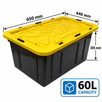 Boîte de rangement robuste 60L, boîte de rangement pour garage, organisateur de sous-sol, couvercle jaune