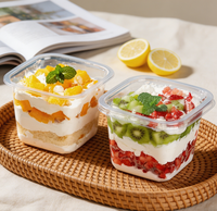 Gobelet à dessert carré jetable en plastique transparent, récipient pour gâteau, boîte à mousse transparente de qualité alimentaire, boîte à tiramisu avec couvercle