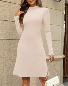 <span class=keywords><strong>Robe</strong></span> en tricot à col roulé côtelé pour femmes, manches longues, coupe ajustée, mini <span class=keywords><strong>robe</strong></span> moulante, couleur unie, robes décontractées pour les fêtes d'automne et d'hiver - Product Image 3