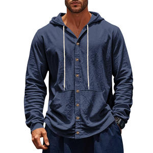Chemise à manches longues à capuche bleu clair pour homme, en lin respirant, décontractée, pour la plage, design simple, printemps automne, coupe ample, protection solaire - Product Image 4