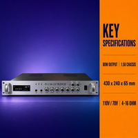 Amplificateur de sonorisation 1.5U 80W avec lecteur MP3 USB SD et écran LED, sortie 110V 70V 4-16 Ohm, contrôle des aigus et des basses