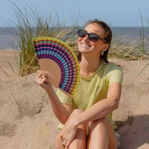 Colorful Rainbow Bamboo Folding Handheld Fan New Chinese Style National Fan Folk Style Painted Hand Fan Wedding <b>Gift</b> - Product Image 1