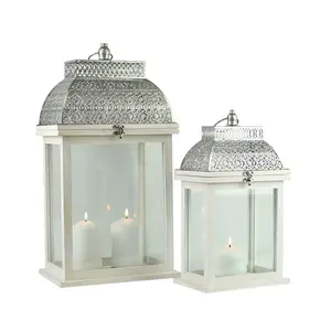 Ivory hollow out restore ancient ways design metallic top, family adornment of 4 glass baffle sets 2 wooden candle holder