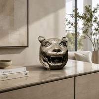 Tête de tigre en bronze coulé artisanal - Sourcils ondulés et crinière rugueuse, pièce personnalisable de qualité muséale, sculpture en bronze