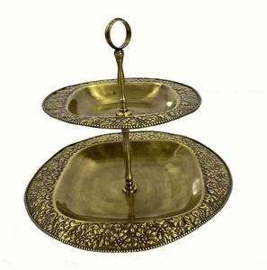 Base para Pastel de Latón de Primera Calidad con Diseño Moderno de 2 Niveles, Acabado Dorado, Hecho a Mano, Forma Rectangular, Empaque Personalizado - Product Image 2